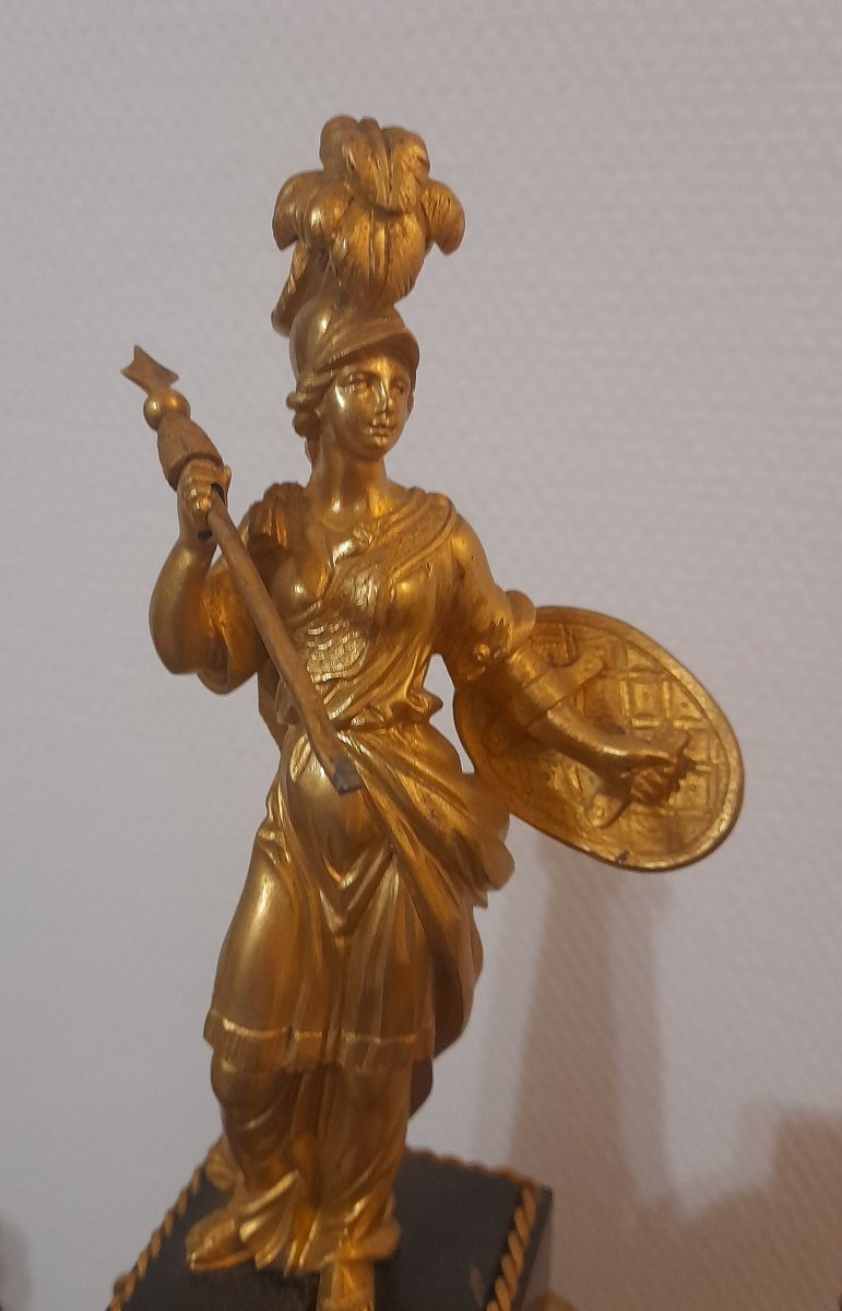 Portico Clock With Obelic, Minerva And Athena, Gilt Bronze And Marble, Louis XVI/18th Century-photo-3
