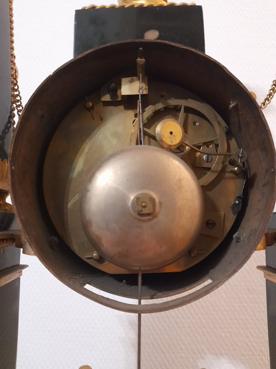 Portico Clock With Obelic, Minerva And Athena, Gilt Bronze And Marble, Louis XVI/18th Century-photo-3