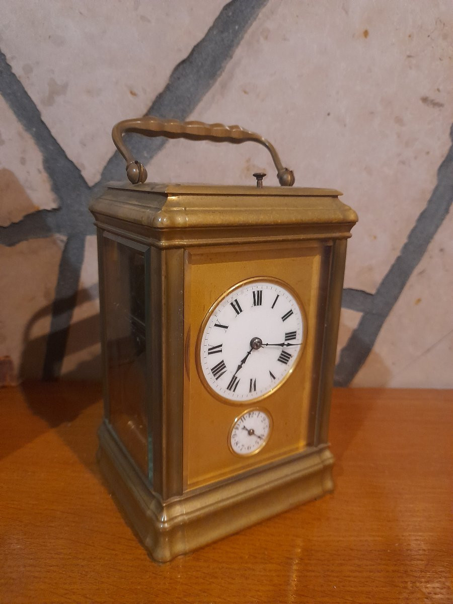 Rare pendulette officier de voyage avec écrin grande sonnerie pendule réveil alarme-photo-4