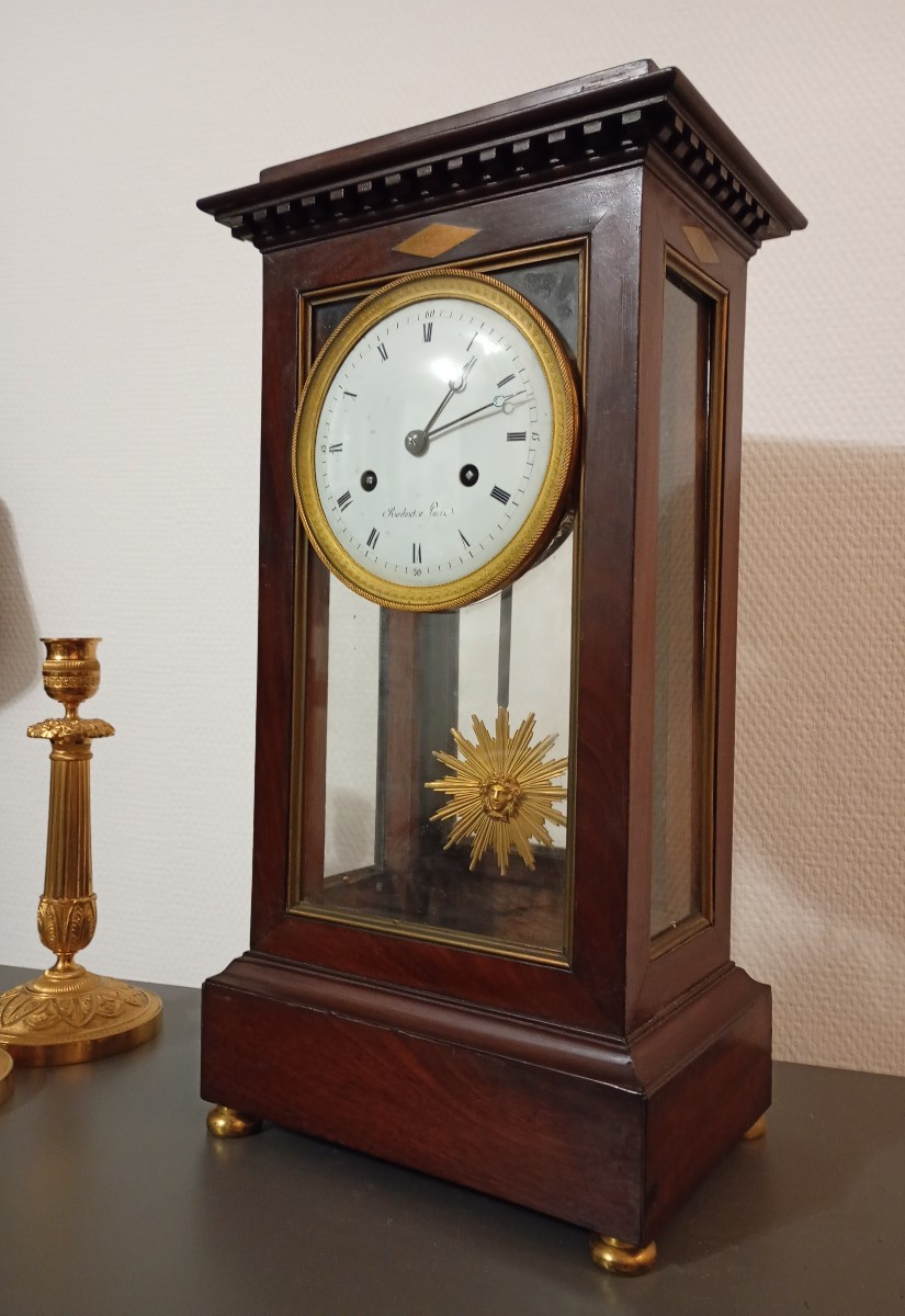 Pendule cage cheminée en acajou epoque directoire regulateur-photo-3