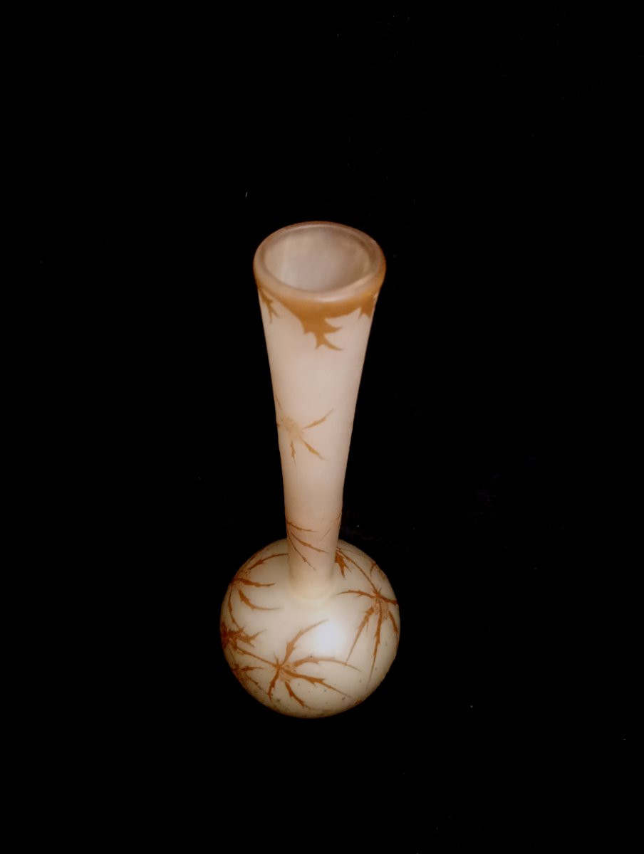 Soliflore Vase In Acid-etched Glass By Richard Burgsthal, Art Nouveau Period, Multi-layered-photo-3