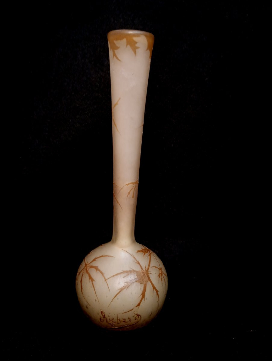 Soliflore Vase In Acid-etched Glass By Richard Burgsthal, Art Nouveau Period, Multi-layered-photo-4