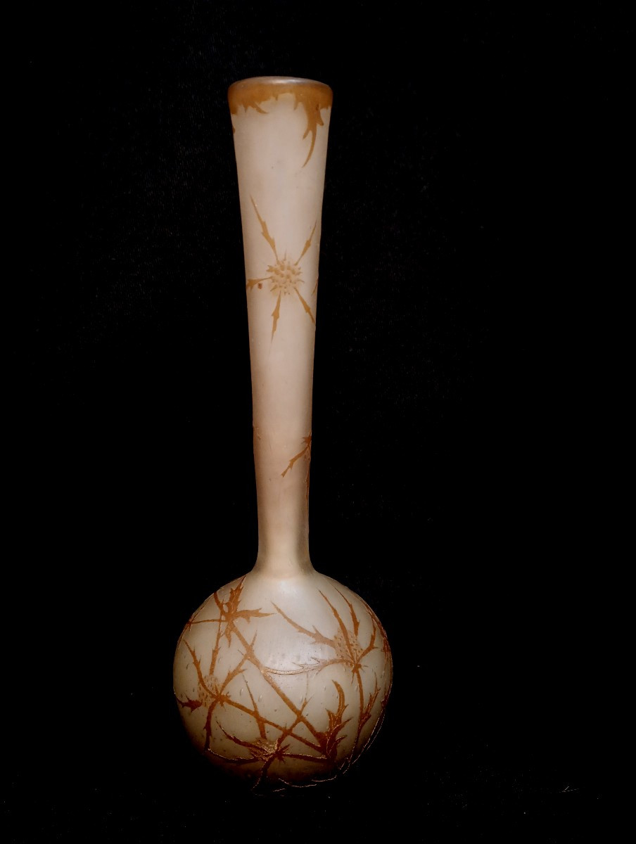 Soliflore Vase In Acid-etched Glass By Richard Burgsthal, Art Nouveau Period, Multi-layered