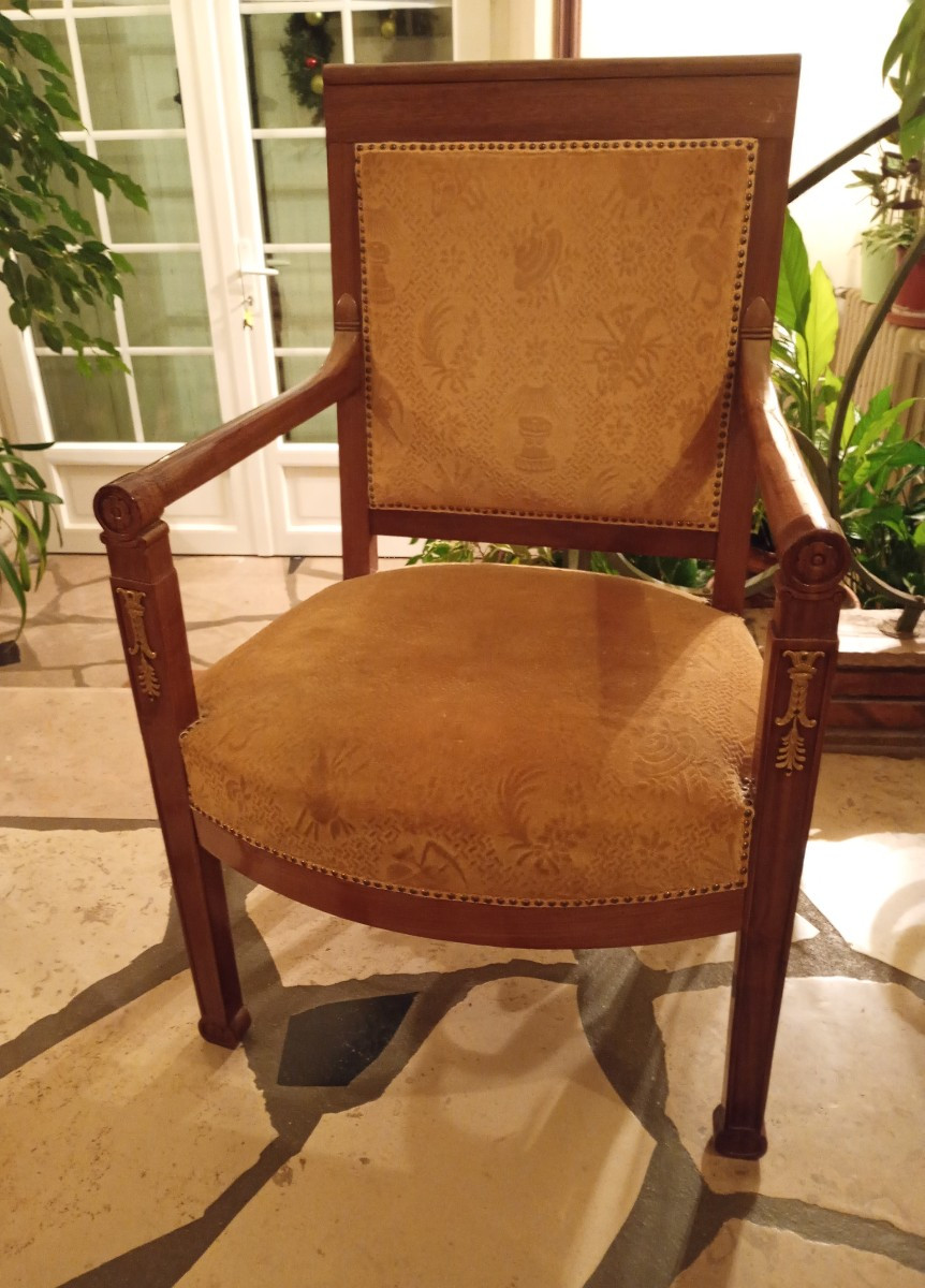 Pair Of Period Mahogany Armchairs From The Consulate Period, First Empire, Napoleon I Era -photo-2