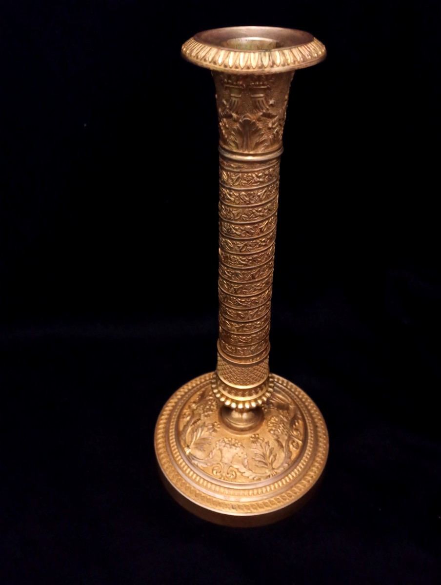 Empire Restoration Period Gilt Bronze Candlestick 