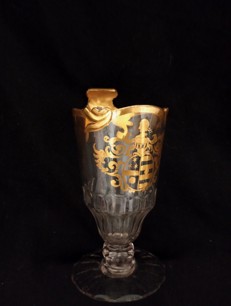 Verre à dessert fabriqué en Silésie à décor d'armoiries blason xviii 18eme siecle-photo-1