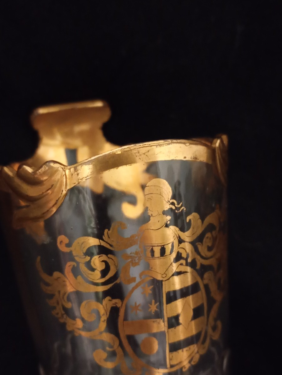 Verre à dessert fabriqué en Silésie à décor d'armoiries blason xviii 18eme siecle-photo-3