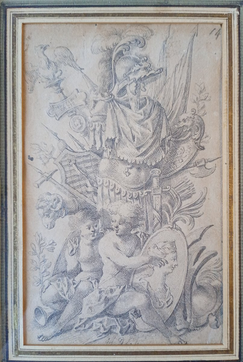 Drawing Of A Trophy Of Arms After Delafosse, Ornaments, Allegory Of War -photo-2