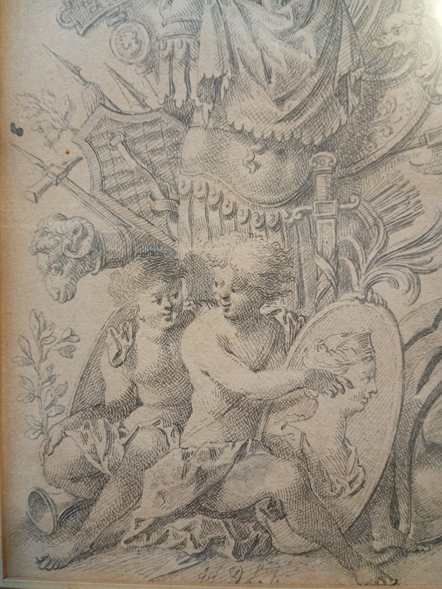 Drawing Of A Trophy Of Arms After Delafosse, Ornaments, Allegory Of War -photo-4