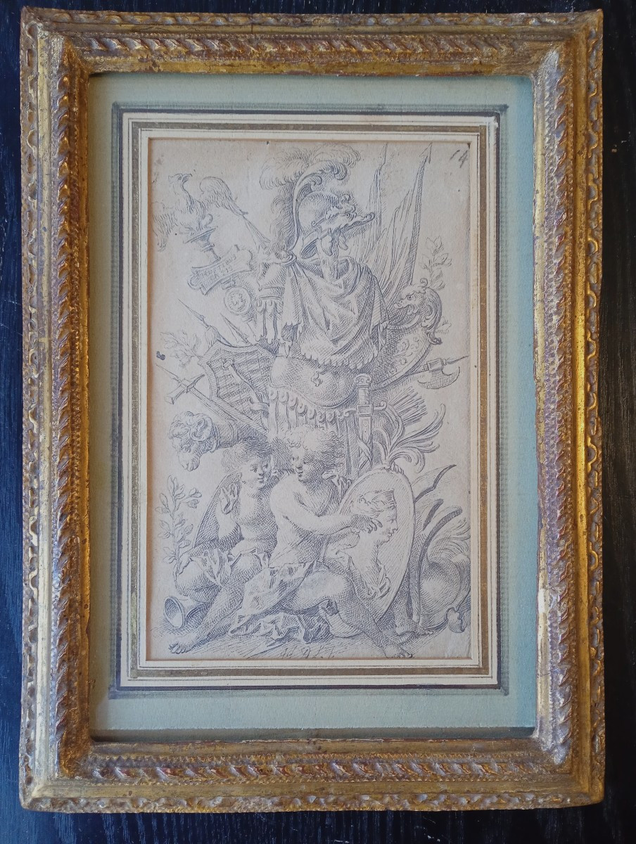 Drawing Of A Trophy Of Arms After Delafosse, Ornaments, Allegory Of War 