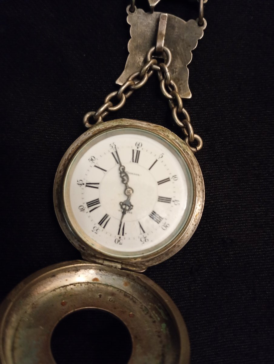 Montre de deuil gousset Gustave Sandoz horlogerie ancienne châtelaine armoiries blason noblesse-photo-3