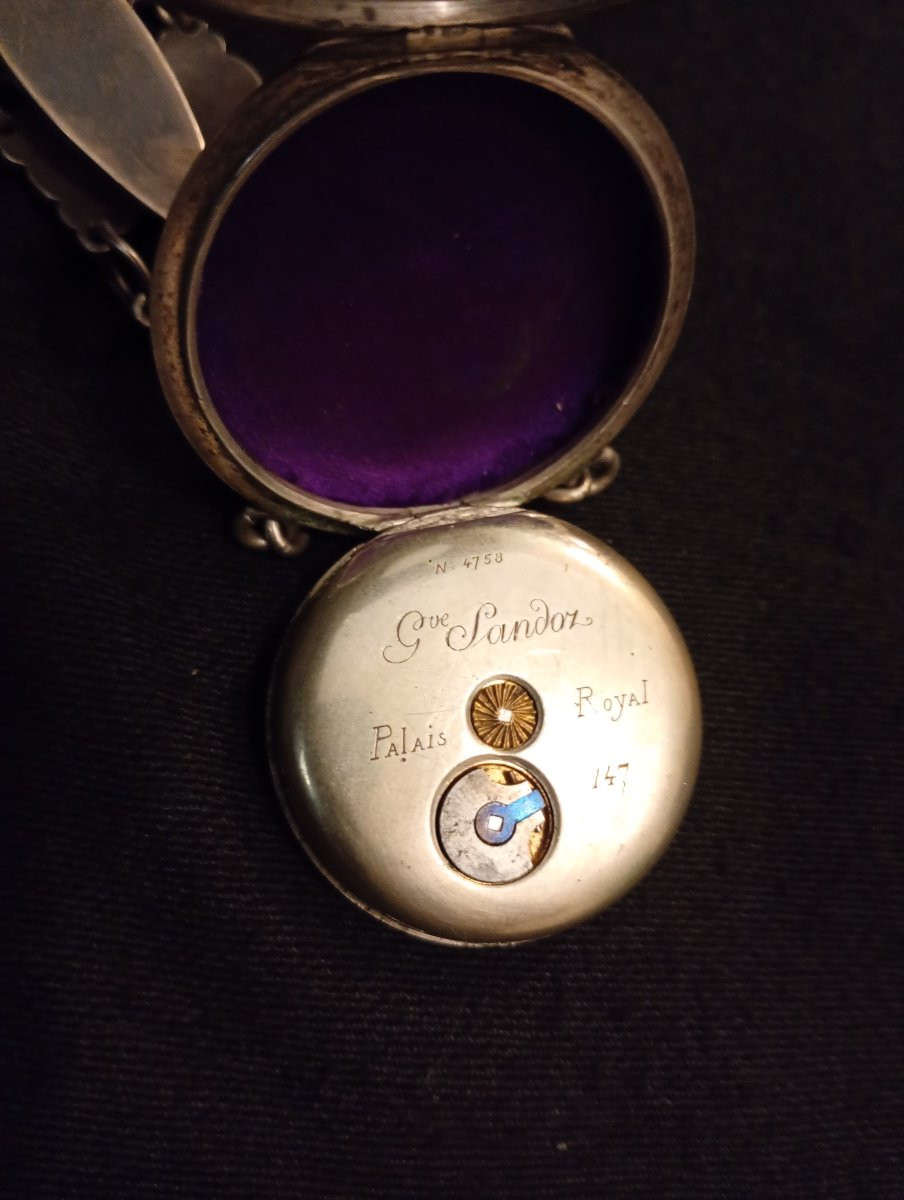 Montre de deuil gousset Gustave Sandoz horlogerie ancienne châtelaine armoiries blason noblesse-photo-4