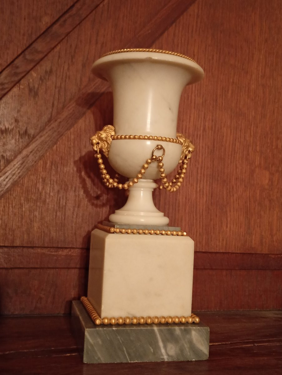 Pair Of Medici Urns Vases, Louis XVI Style Mantelpiece Ornament, 16 Gilt Bronze Incense Burner-photo-2