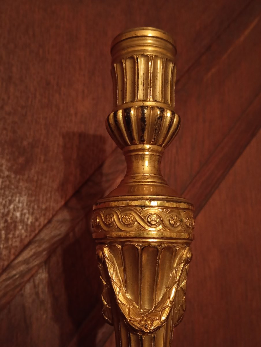 Pair Of Louis XVI Period Gilt Bronze Candlesticks, 18th Century-photo-4