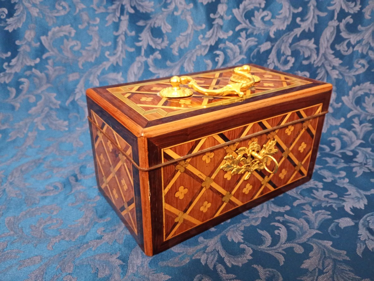 Boite à thé coffret marqueterie à la reine epoque louis xvi 16 18eme xviiieme siècle-photo-2
