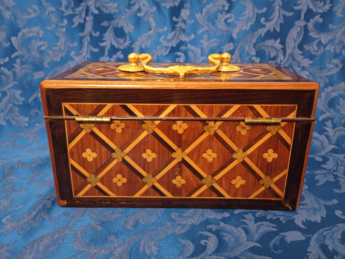 Boite à thé coffret marqueterie à la reine epoque louis xvi 16 18eme xviiieme siècle-photo-4