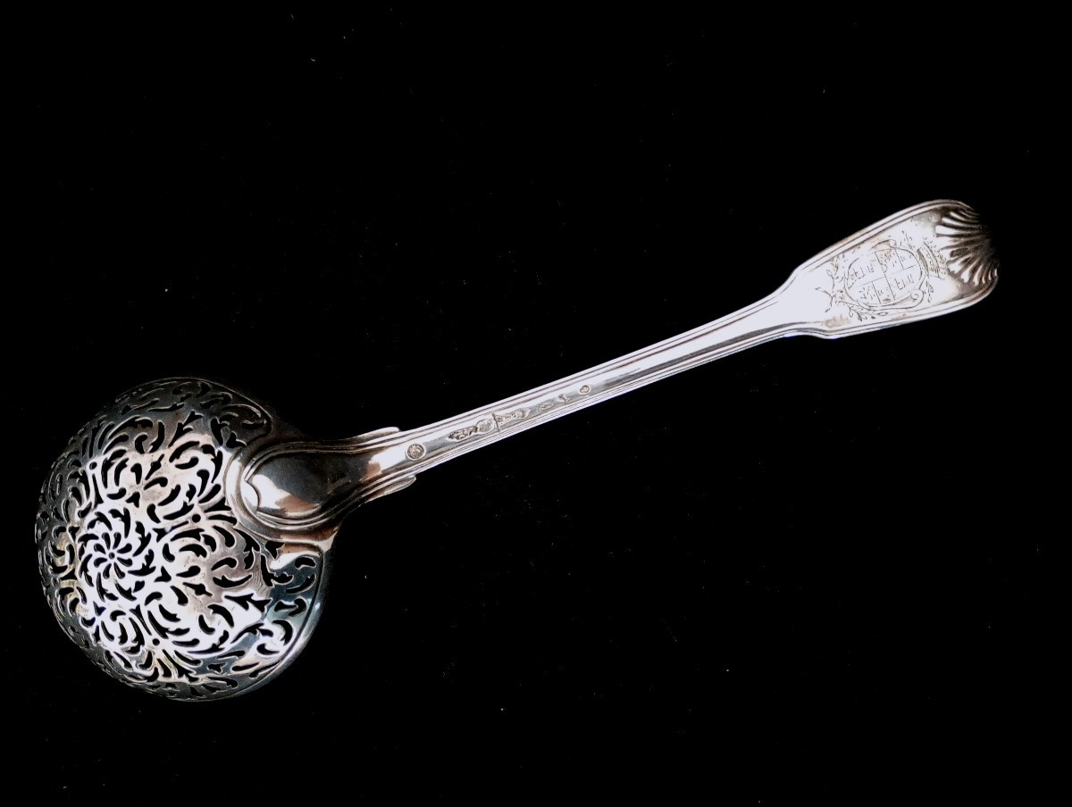 Solid Silver Sugar Sifter Spoon, Louis XVI Period, 16 