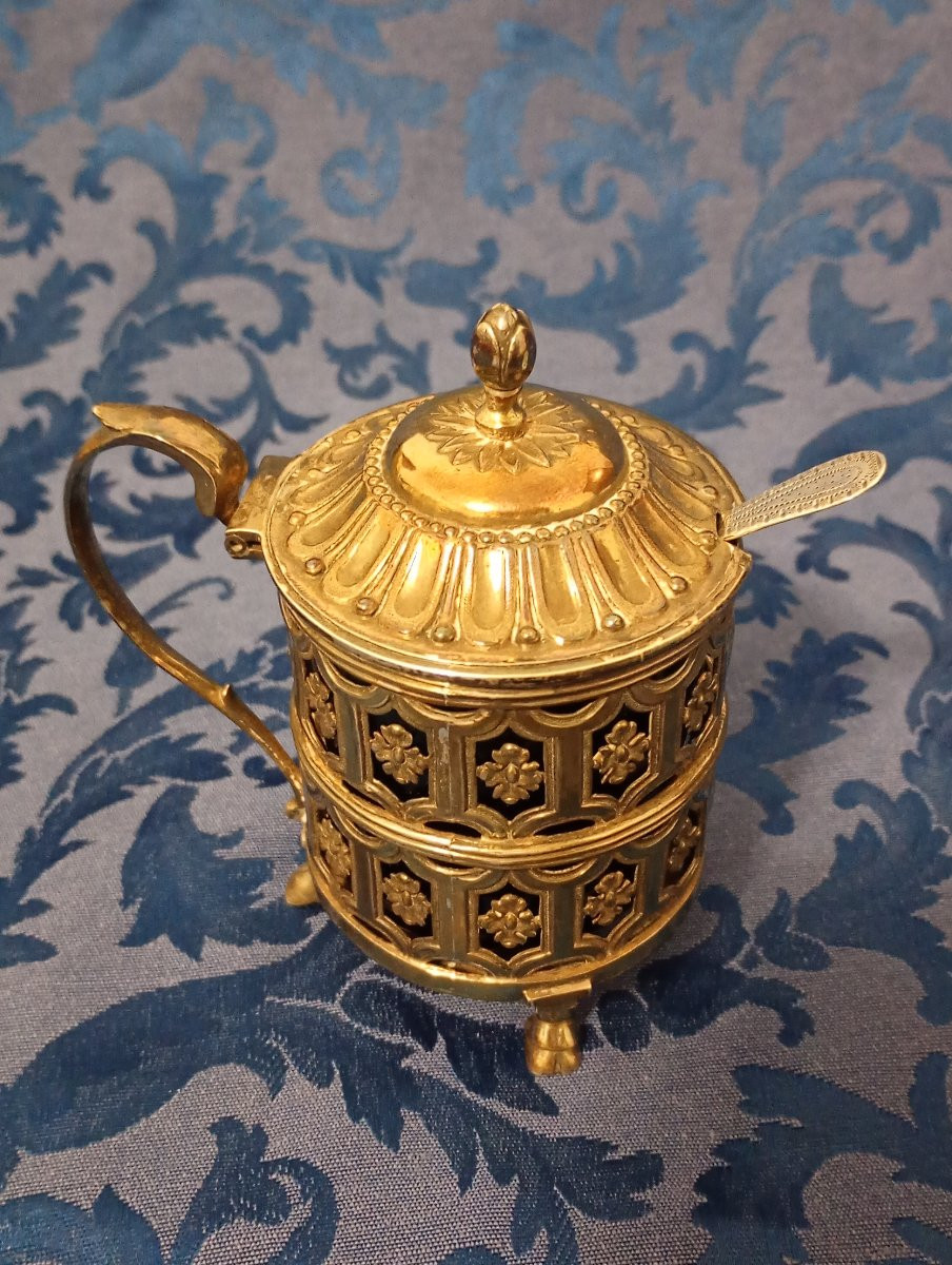 Moutardier en argent massif epoque louis xvi 16 poinçons fermiers généraux 18eme xviii siecle -photo-3