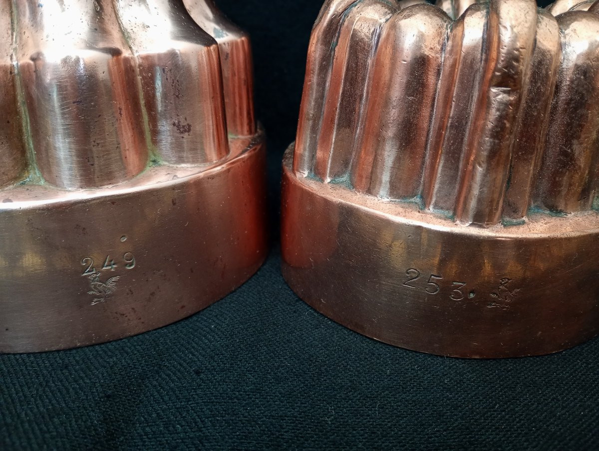 Pair Of Antique Copper Cake Molds, Made By Letang Pastry Shop, Late 19th Century -photo-2