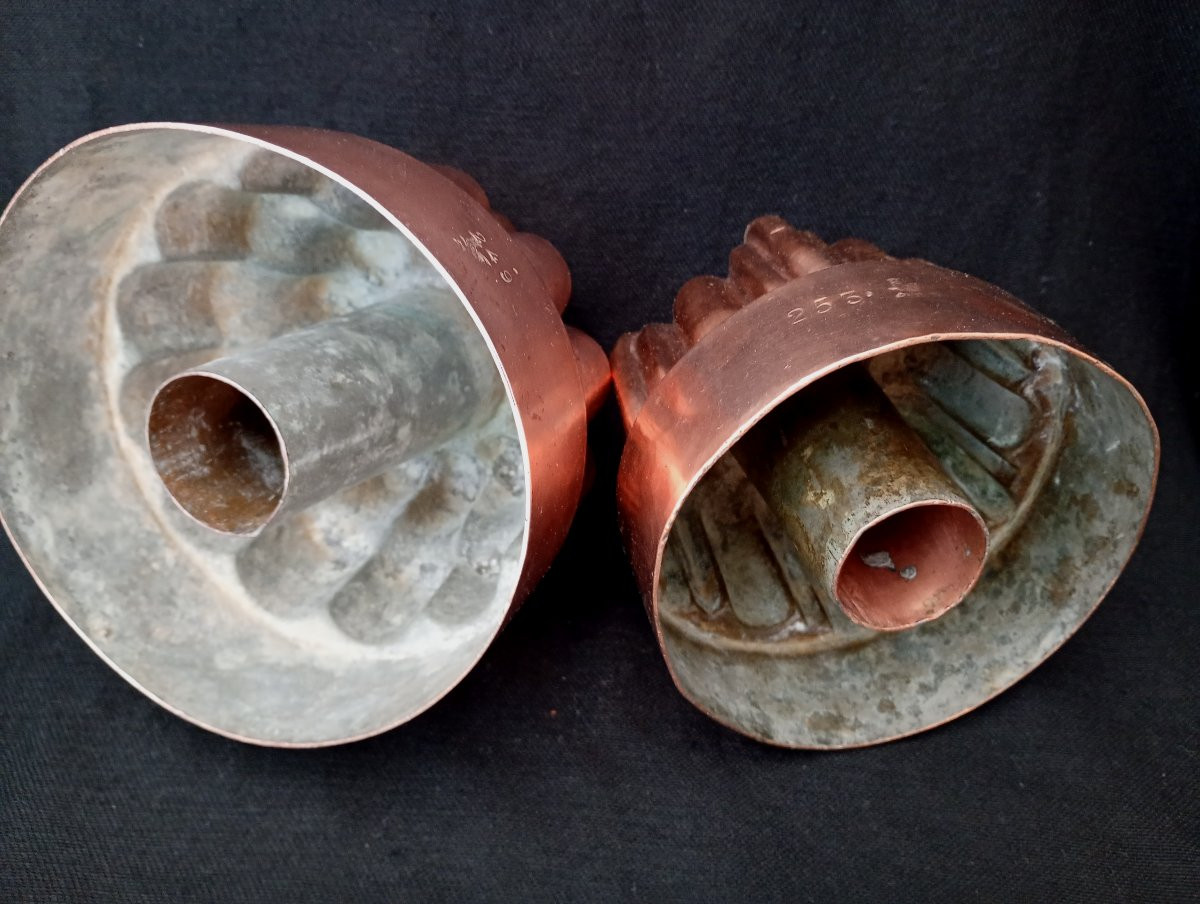 Pair Of Antique Copper Cake Molds, Made By Letang Pastry Shop, Late 19th Century -photo-4
