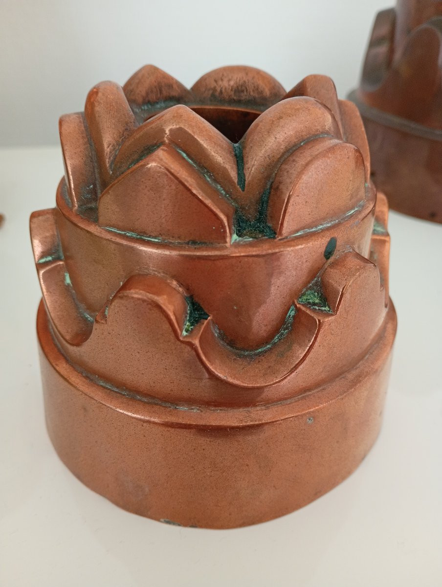 Set Of Three Antique Copper Cake Molds, 19th/19th Century, Copperware-photo-2