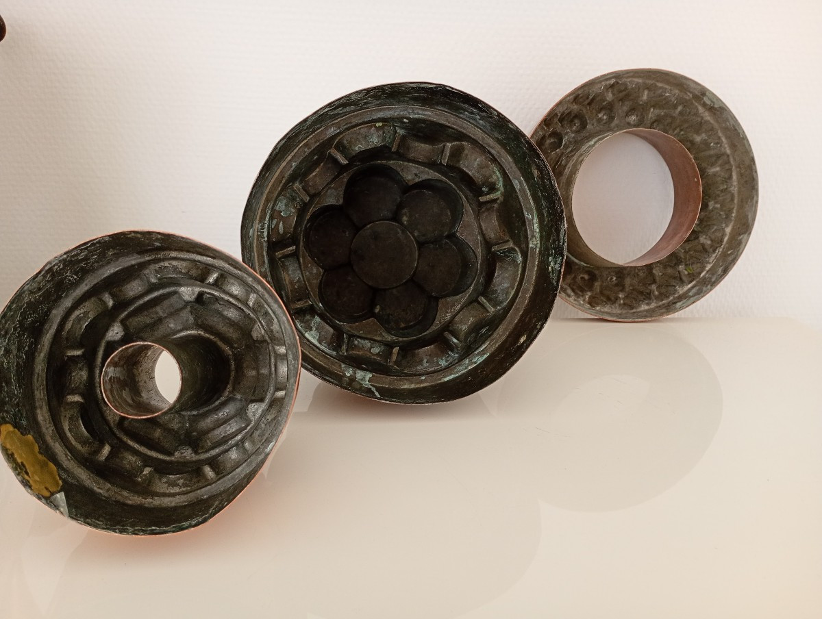 Set Of Three Antique Copper Cake Molds, 19th/19th Century, Copperware-photo-1