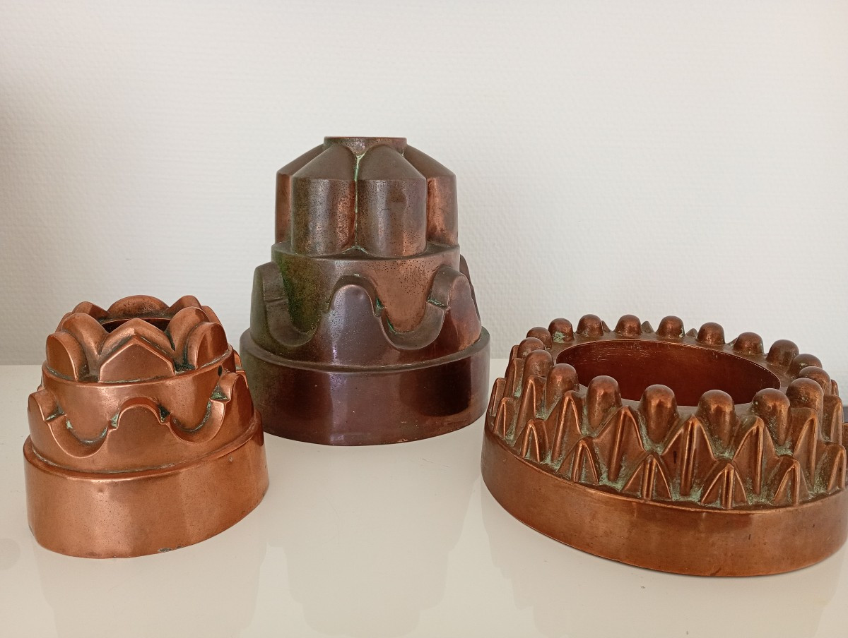 Set Of Three Antique Copper Cake Molds, 19th/19th Century, Copperware