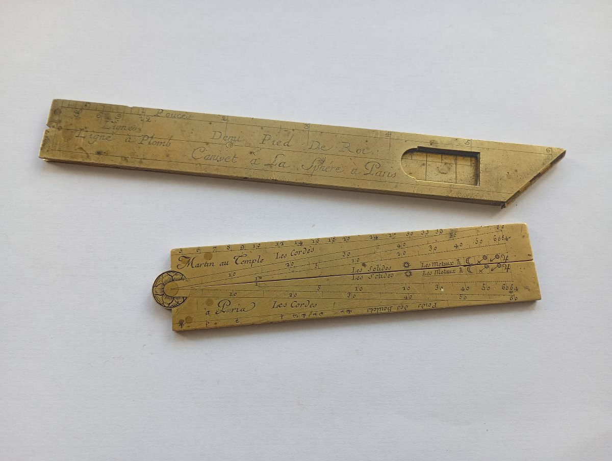 deux pieds de roi laiton anciennes mesures ancien régime instruments scientifiques xviii 18eme-photo-2