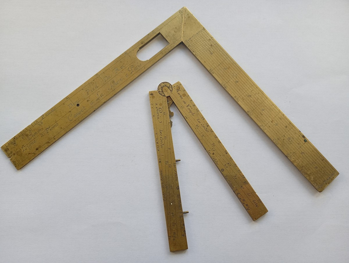 deux pieds de roi laiton anciennes mesures ancien régime instruments scientifiques xviii 18eme