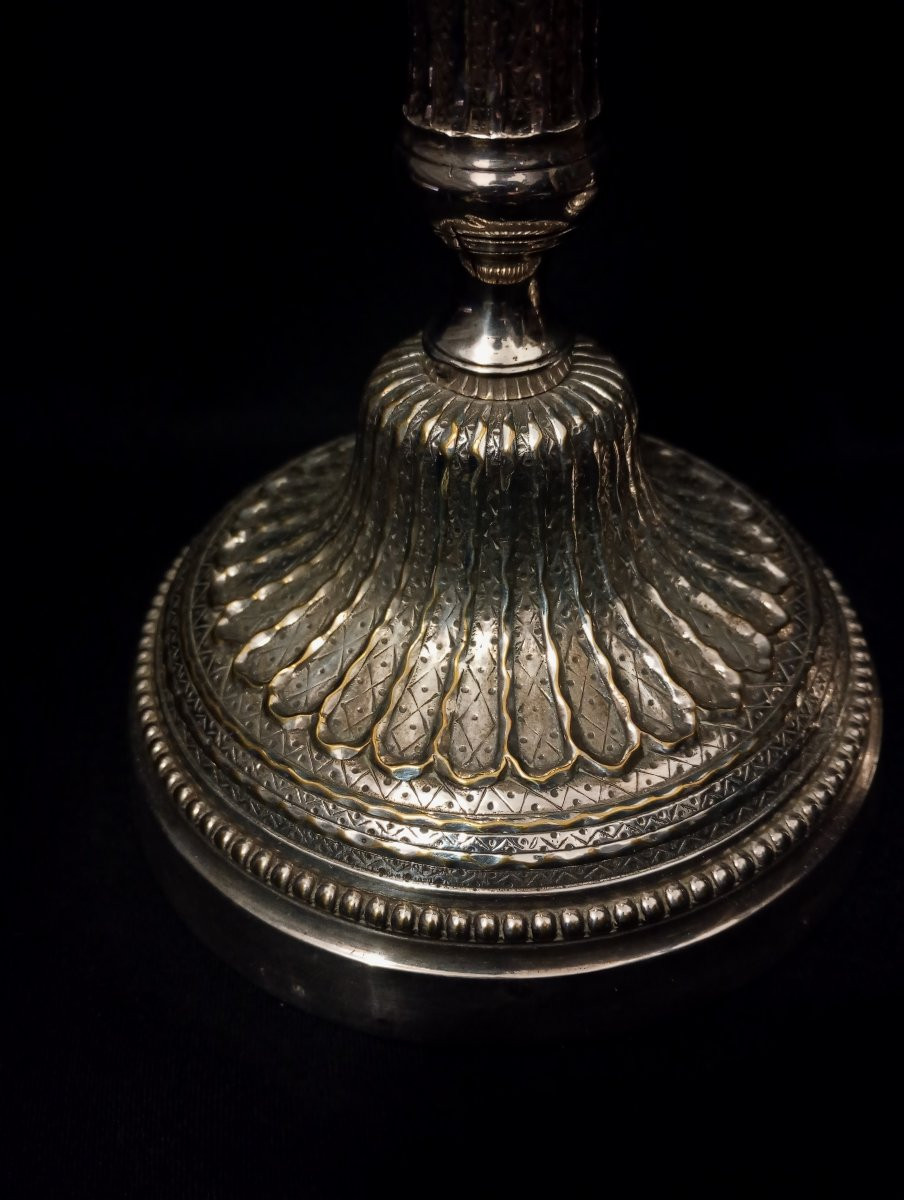 Paire de flambeaux en bronze argenté epoque Louis xvi 16 bougeoirs xviii 18eme siecle-photo-2