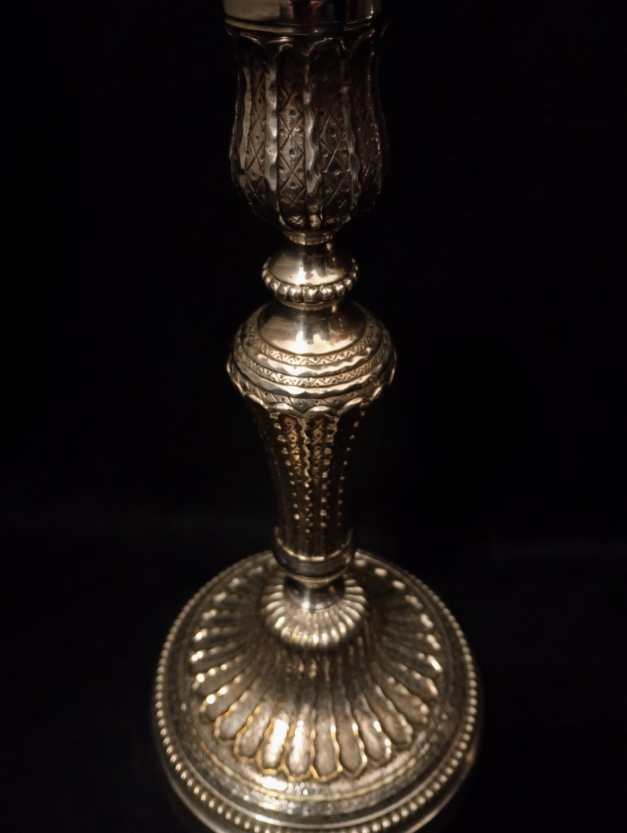 Paire de flambeaux en bronze argenté epoque Louis xvi 16 bougeoirs xviii 18eme siecle-photo-3