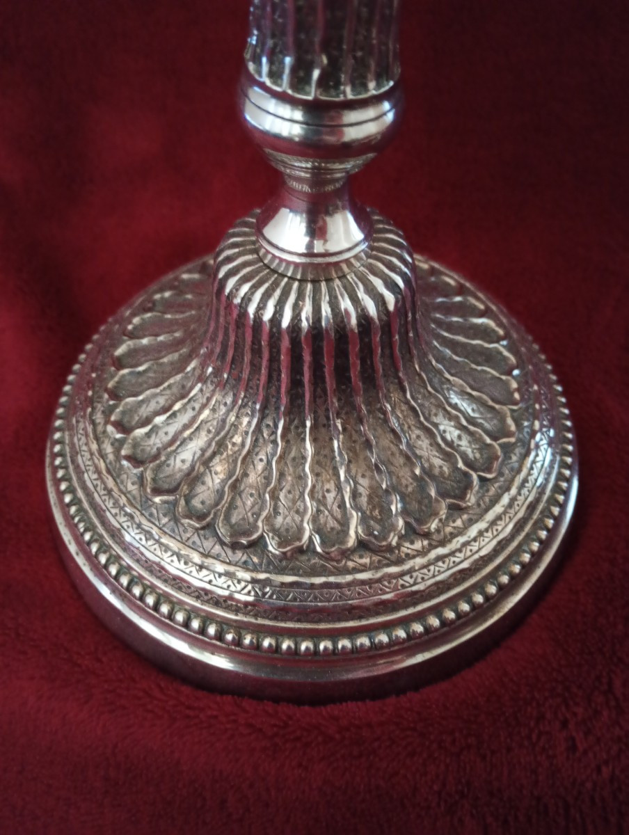 Paire de flambeaux en bronze argenté epoque Louis xvi 16 bougeoirs xviii 18eme siecle-photo-4