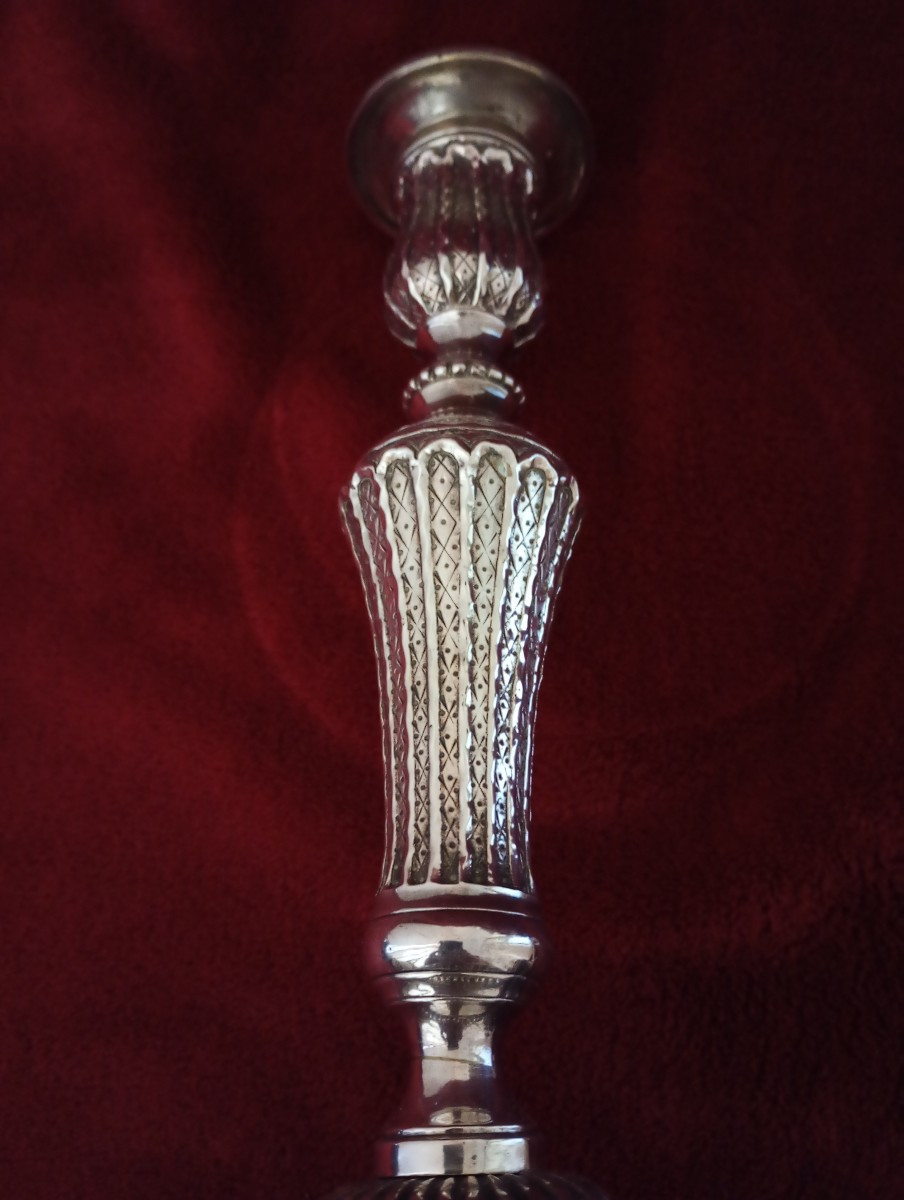 Paire de flambeaux en bronze argenté epoque Louis xvi 16 bougeoirs xviii 18eme siecle-photo-1