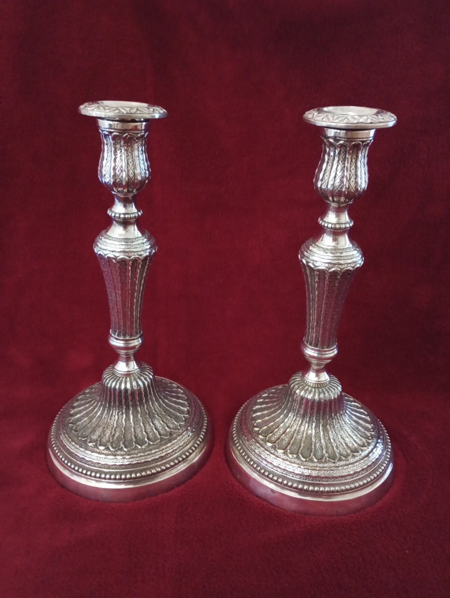 Paire de flambeaux en bronze argenté epoque Louis xvi 16 bougeoirs xviii 18eme siecle