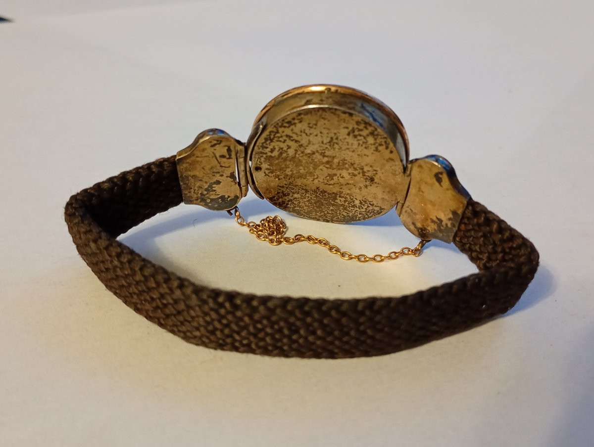 Bracelet de deuil cheveux miniature noblesse perruque argent vermeil epoque xviii 18eme siecle-photo-3