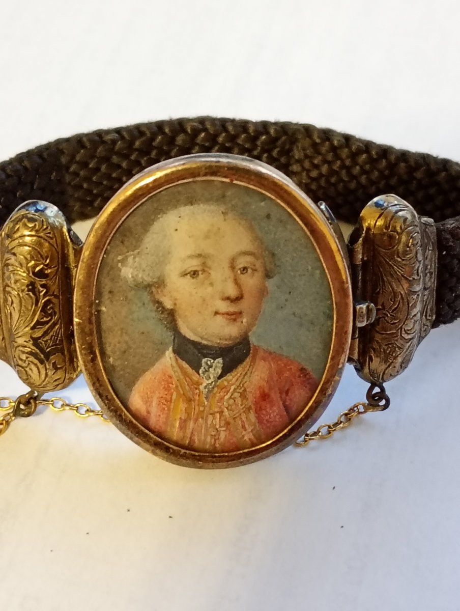 Bracelet de deuil cheveux miniature noblesse perruque argent vermeil epoque xviii 18eme siecle-photo-4