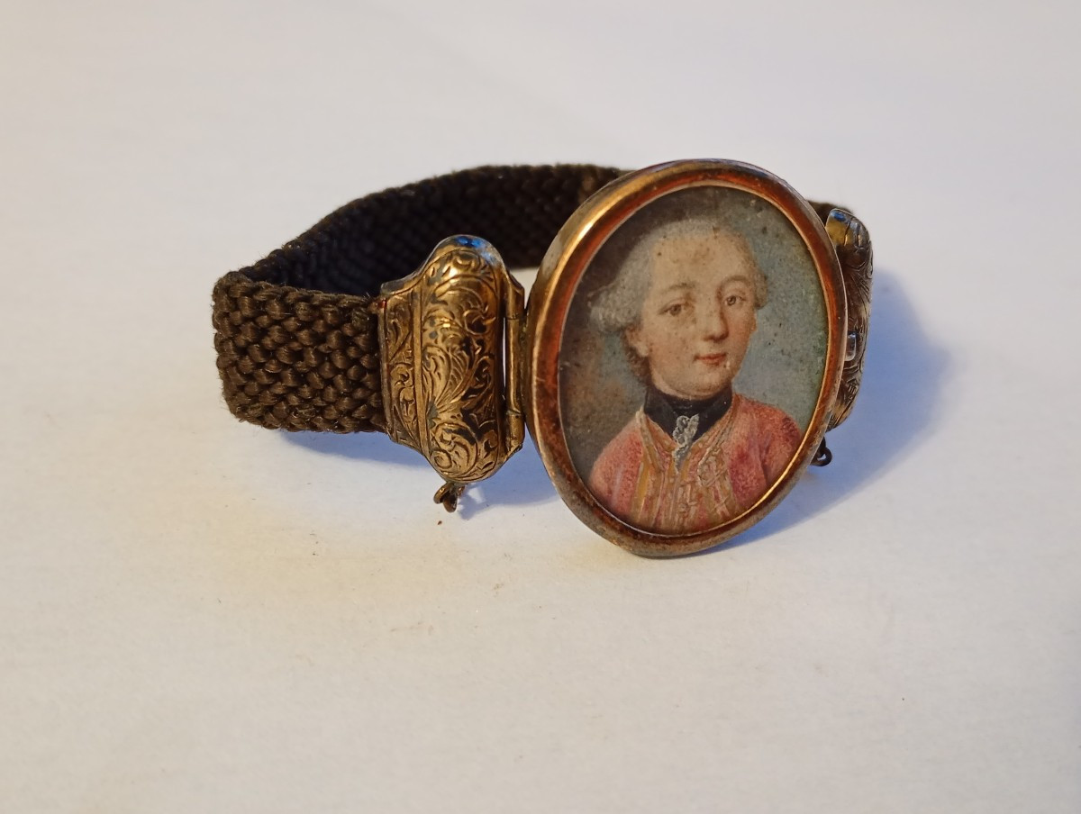 Bracelet de deuil cheveux miniature noblesse perruque argent vermeil epoque xviii 18eme siecle