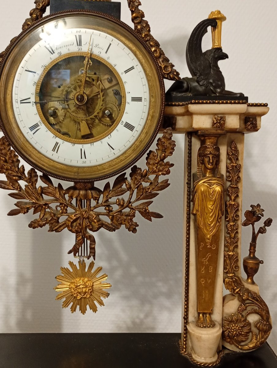 Pendule portique epoque empire retour d'Egypte Armingaud hiéroglyphes bronze doré -photo-2