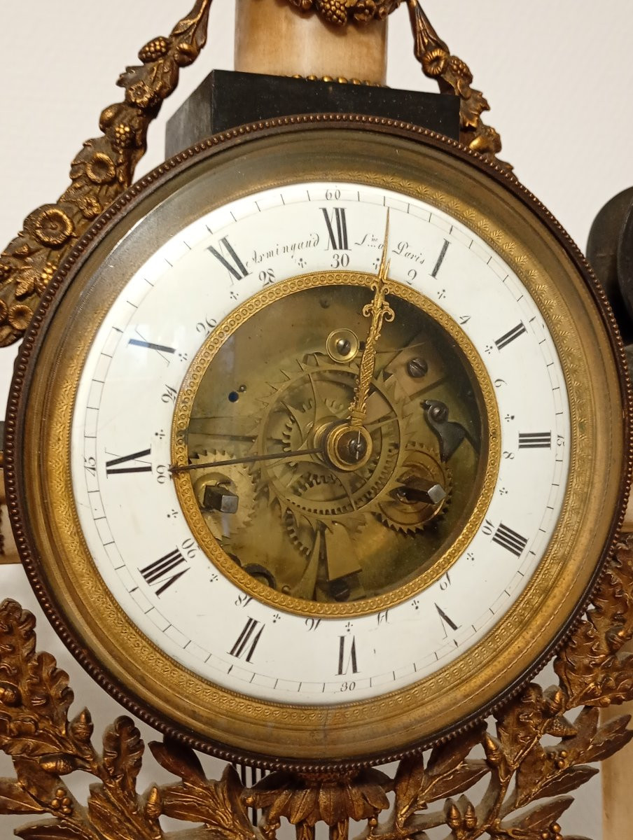 Pendule portique epoque empire retour d'Egypte Armingaud hiéroglyphes bronze doré -photo-3