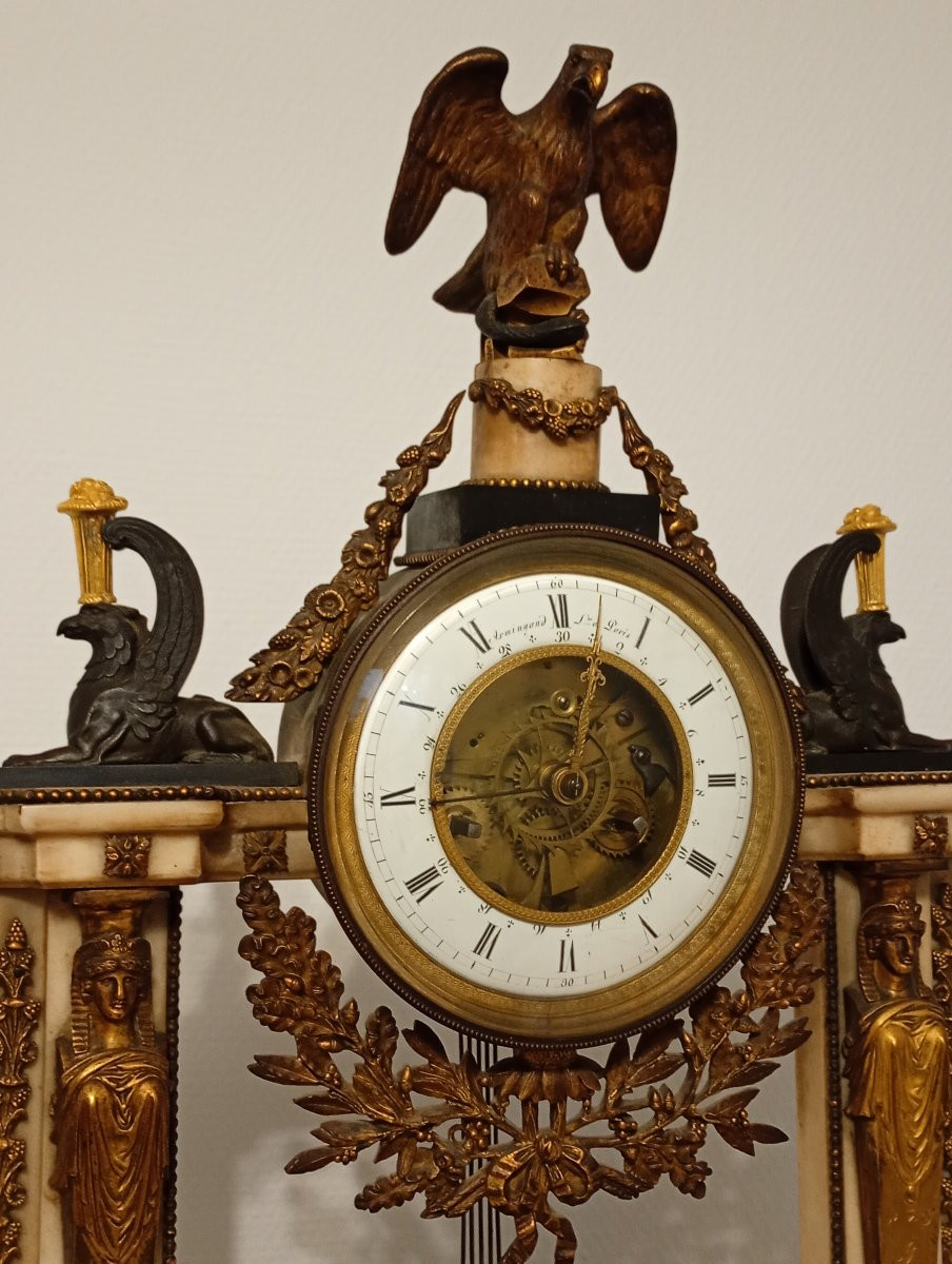 Pendule portique epoque empire retour d'Egypte Armingaud hiéroglyphes bronze doré -photo-4