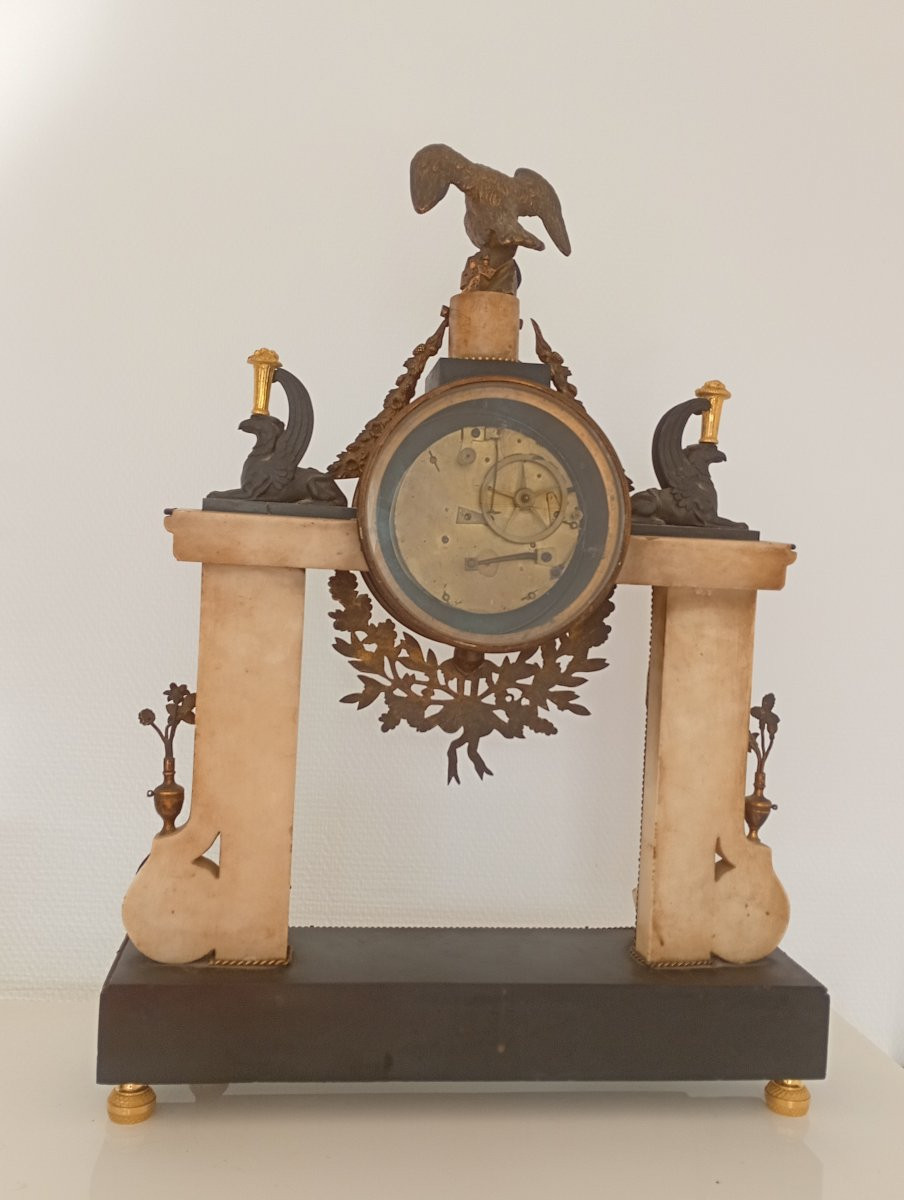 Empire Period Portico Clock, Egyptian Revival Style, Armingaud, Hieroglyphs, Gilt Bronze -photo-1