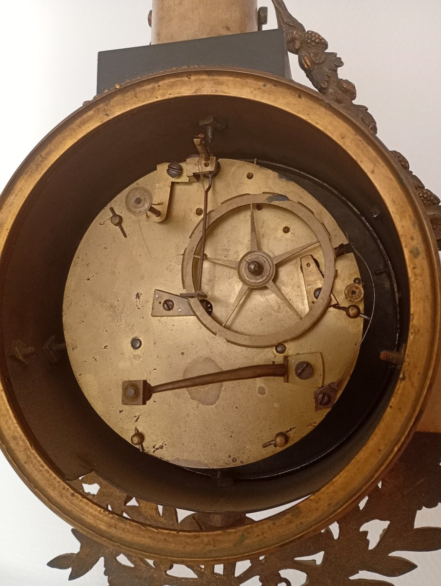 Empire Period Portico Clock, Egyptian Revival Style, Armingaud, Hieroglyphs, Gilt Bronze -photo-3