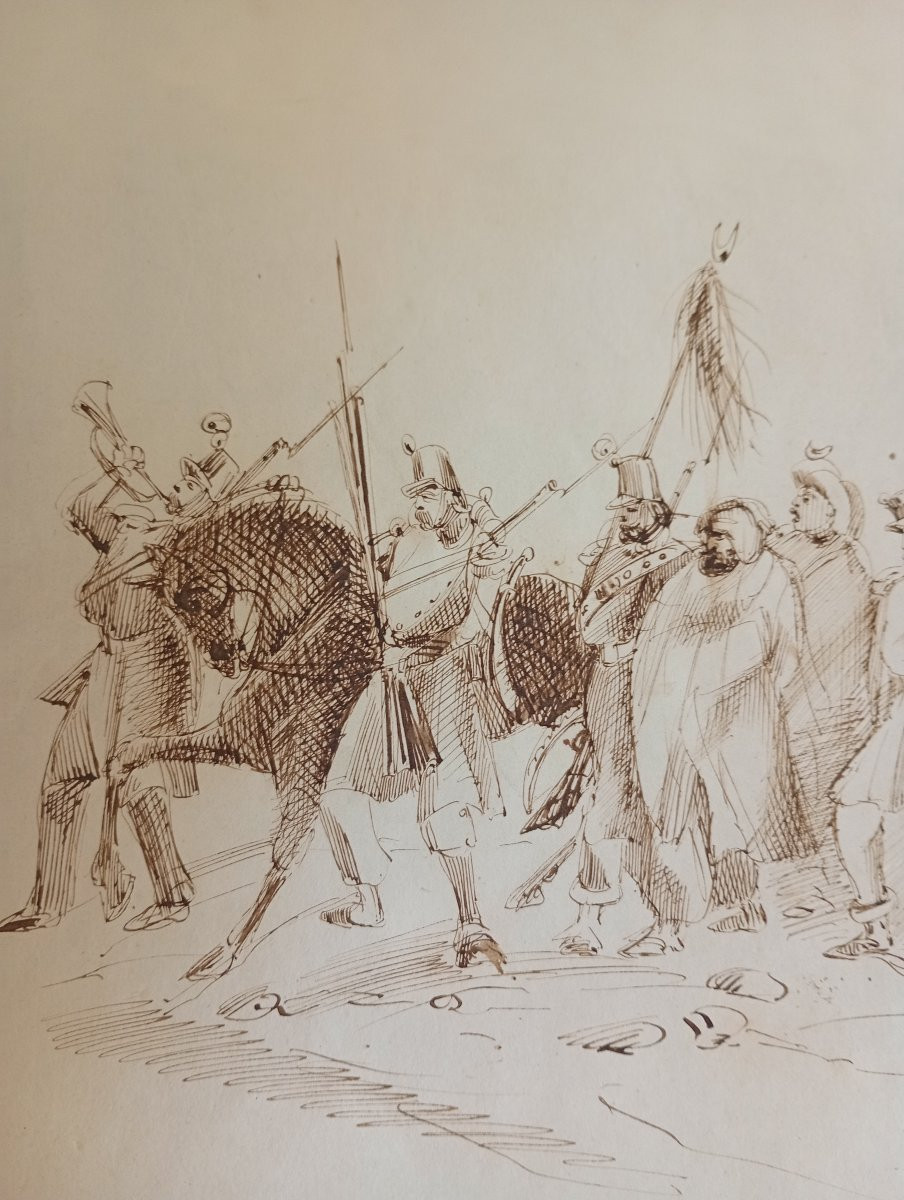 Dessin expédition militaire algerie militaria epoque xix 19eme siecle orientalisme-photo-2
