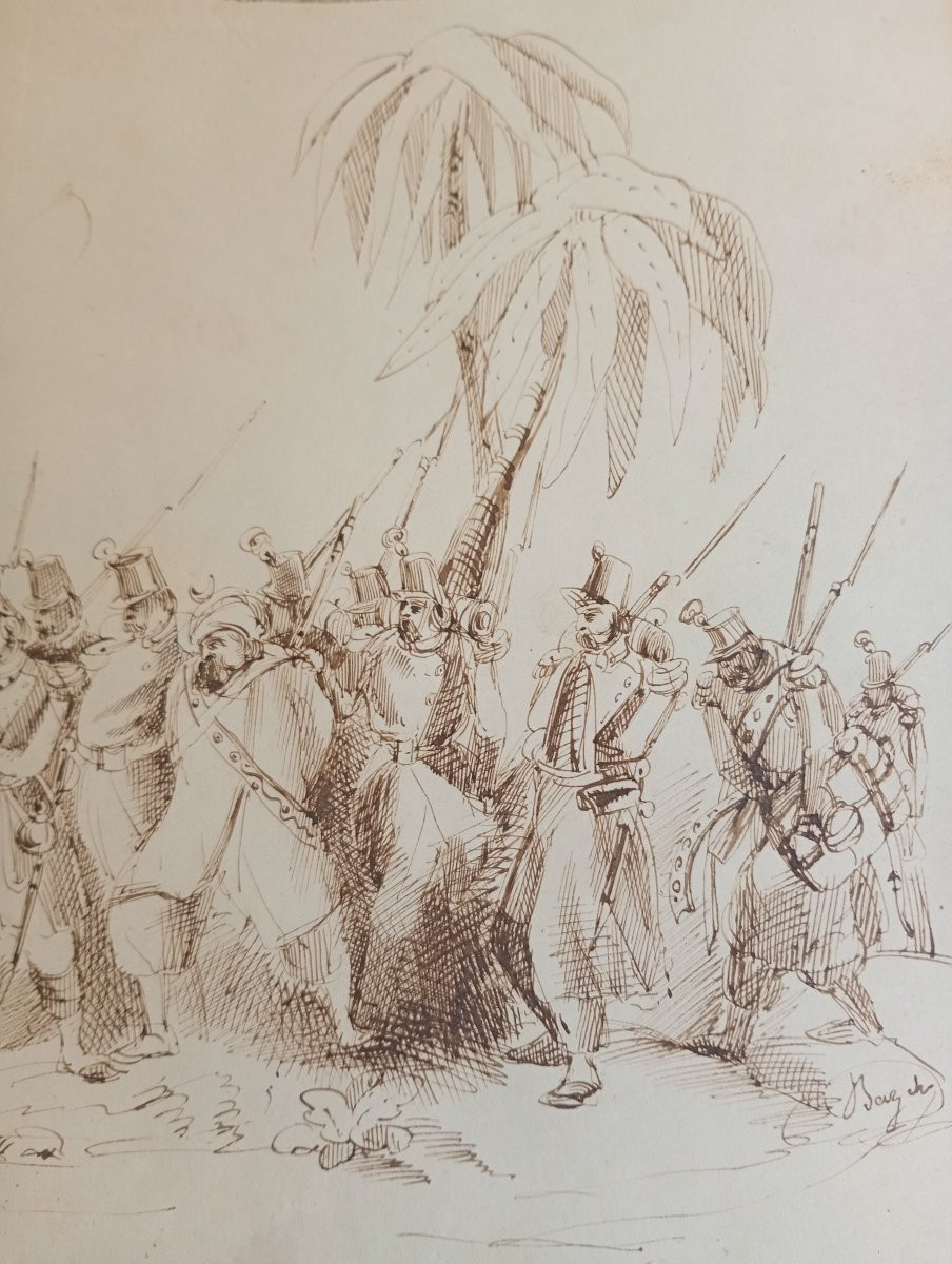 Dessin expédition militaire algerie militaria epoque xix 19eme siecle orientalisme-photo-3