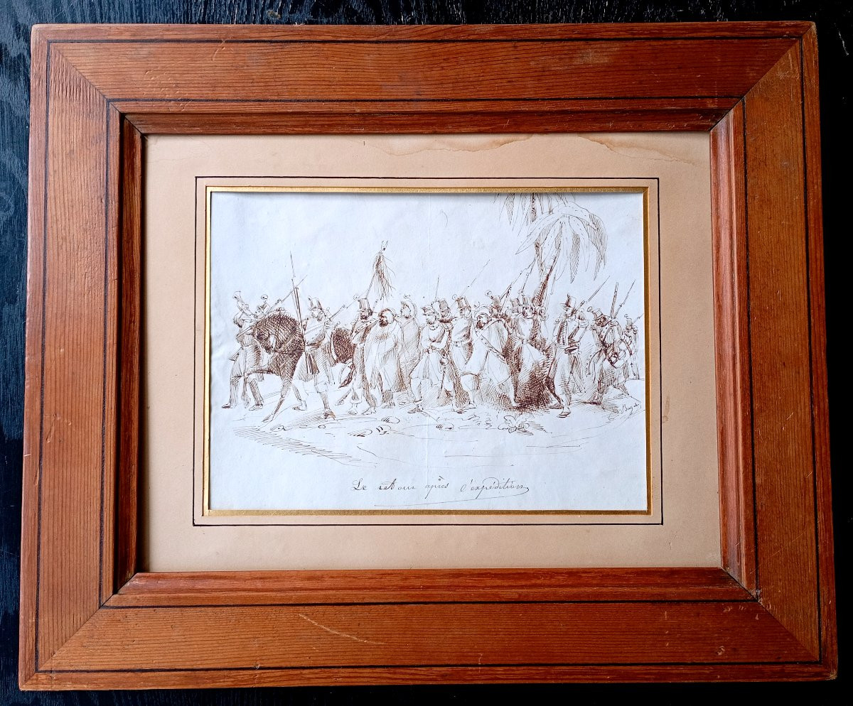 Dessin expédition militaire algerie militaria epoque xix 19eme siecle orientalisme-photo-2
