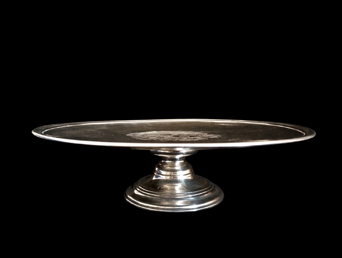 Coupe ou plateau argenté louis xiv 14 haute epoque orfèvrerie armoiries blason