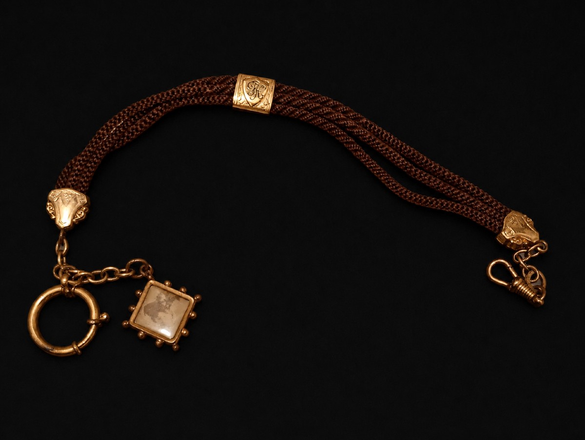 Chaine Gilletiere Cheveux Montre Gousset, Mourning Or Sentimental Jewel Napoleon 3 III Period
