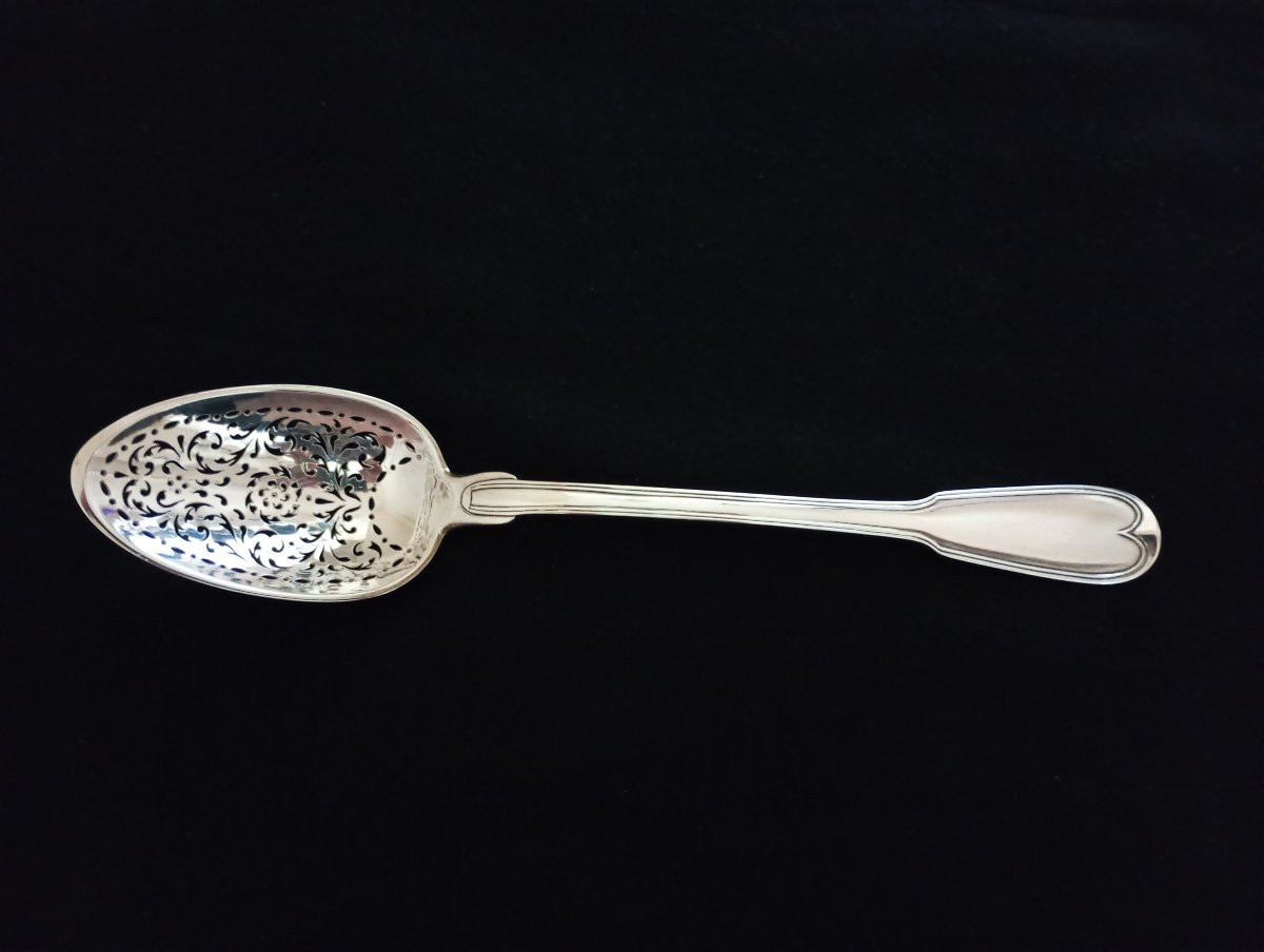 Olive Spoon Solid Silver Silverware Ancien Régime Fermiers Généraux Epoque 18eme XVIII-photo-2