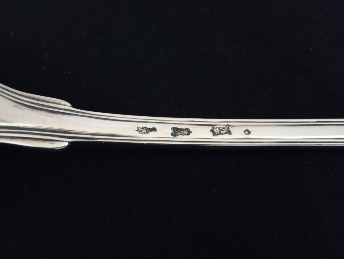 Olive Spoon Solid Silver Silverware Ancien Régime Fermiers Généraux Epoque 18eme XVIII-photo-2