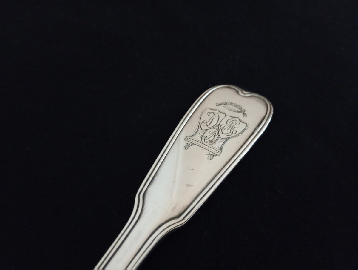 Olive Spoon Solid Silver Silverware Ancien Régime Fermiers Généraux Epoque 18eme XVIII-photo-3